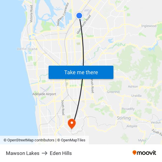 Mawson Lakes to Eden Hills map