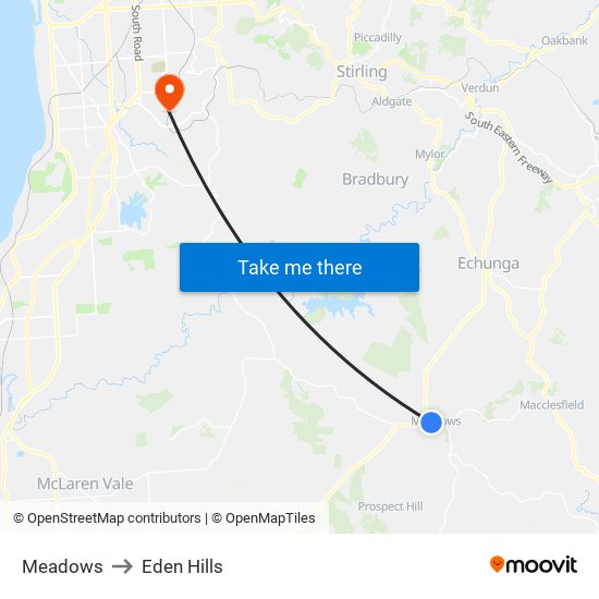 Meadows to Eden Hills map