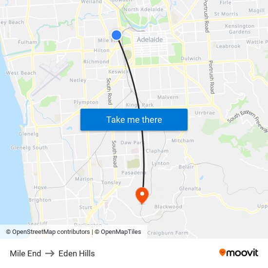 Mile End to Eden Hills map