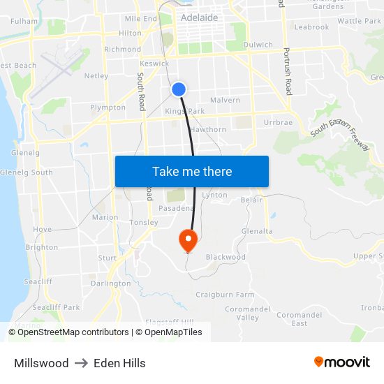 Millswood to Eden Hills map