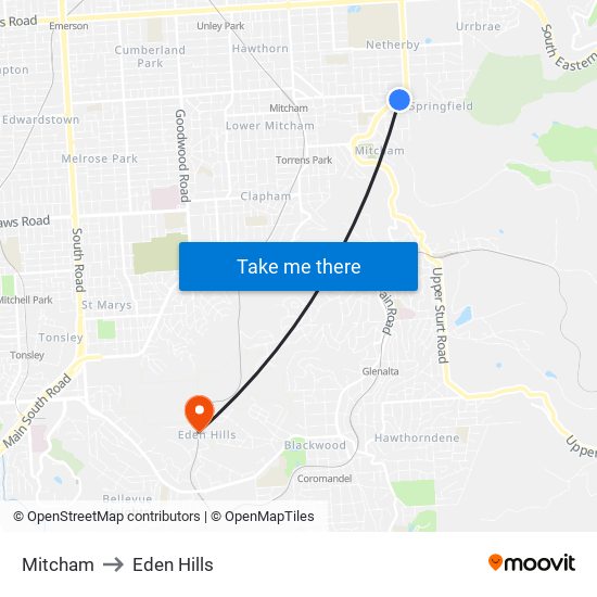 Mitcham to Eden Hills map