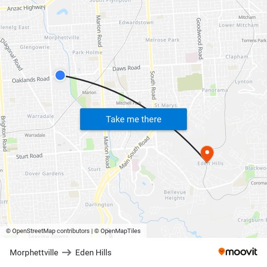 Morphettville to Eden Hills map