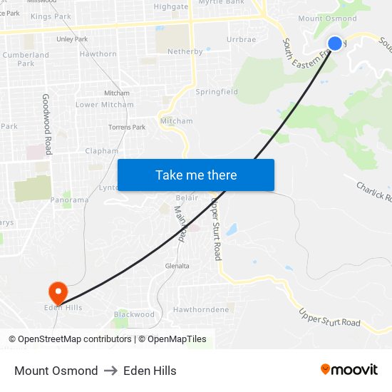 Mount Osmond to Eden Hills map