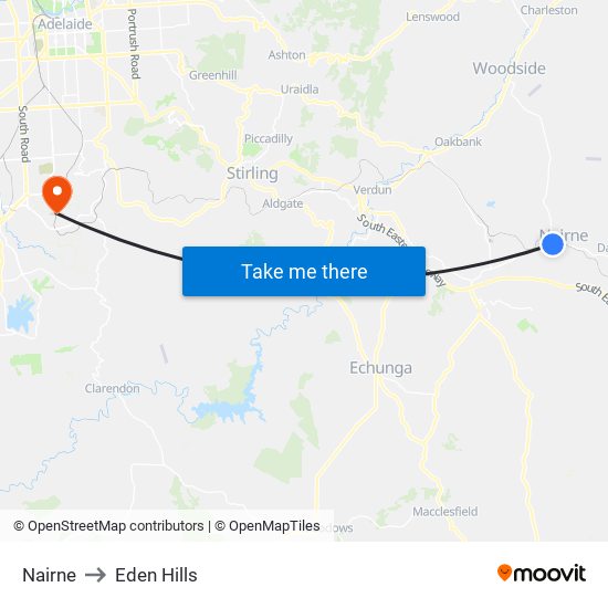Nairne to Eden Hills map
