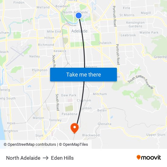 North Adelaide to Eden Hills map