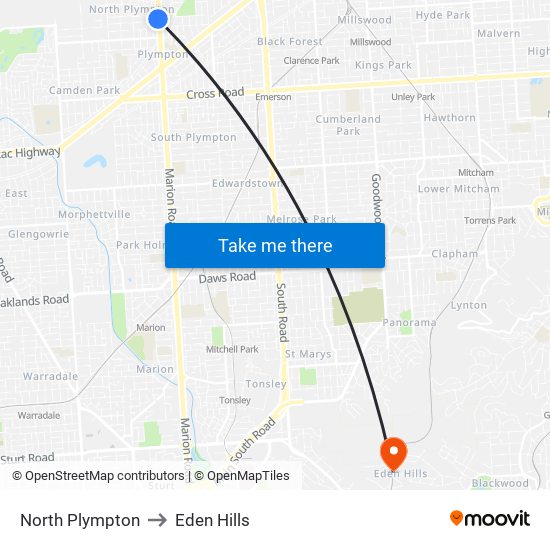 North Plympton to Eden Hills map