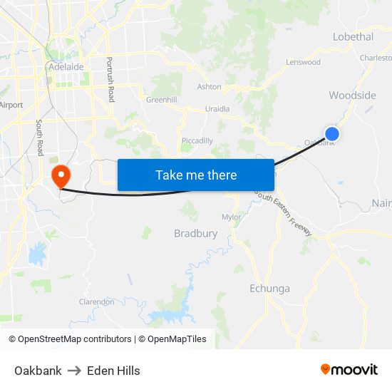 Oakbank to Eden Hills map