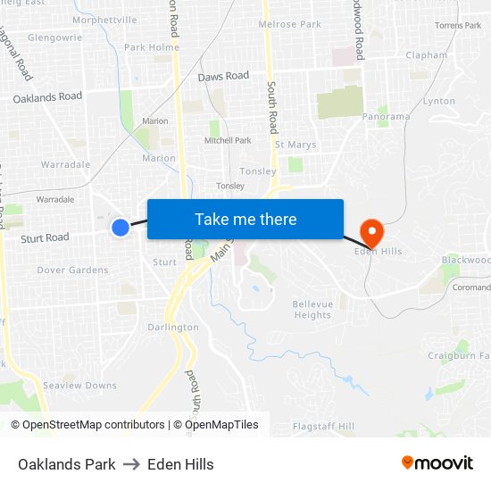 Oaklands Park to Eden Hills map