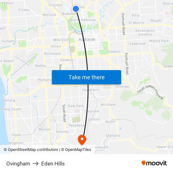 Ovingham to Eden Hills map