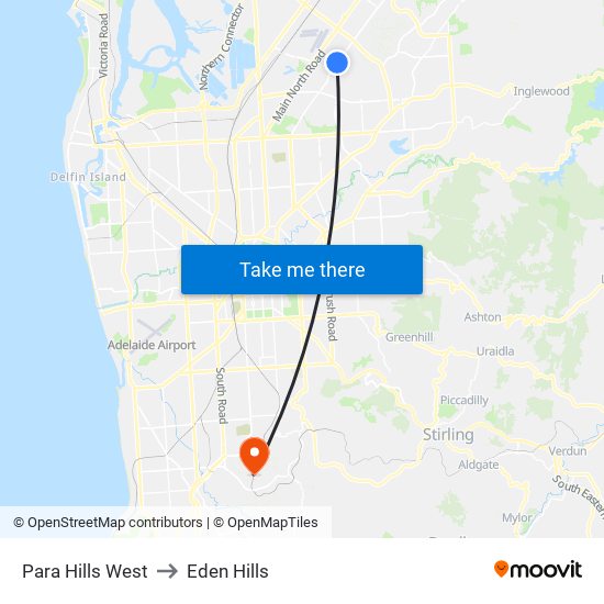 Para Hills West to Eden Hills map