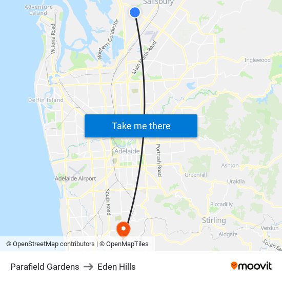 Parafield Gardens to Eden Hills map