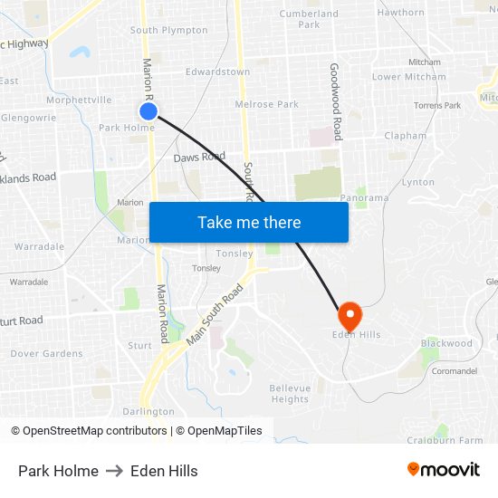 Park Holme to Eden Hills map