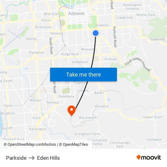 Parkside to Eden Hills map