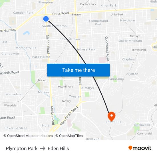 Plympton Park to Eden Hills map