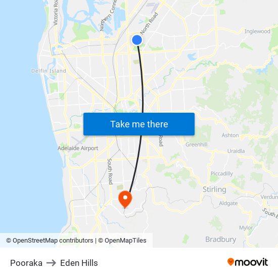 Pooraka to Eden Hills map