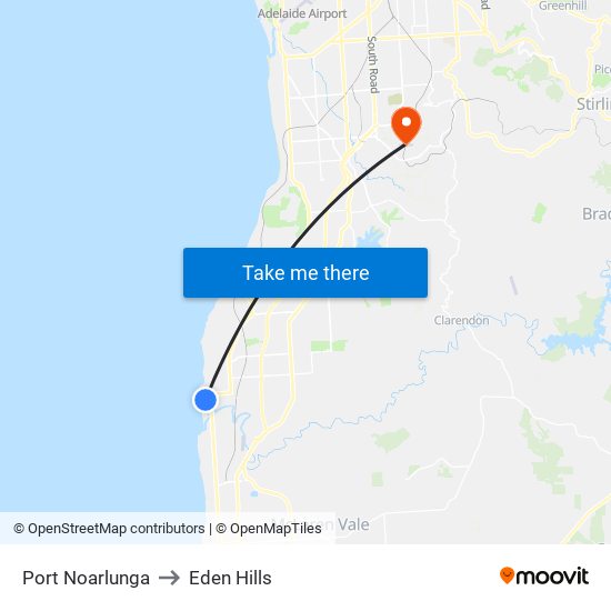 Port Noarlunga to Eden Hills map