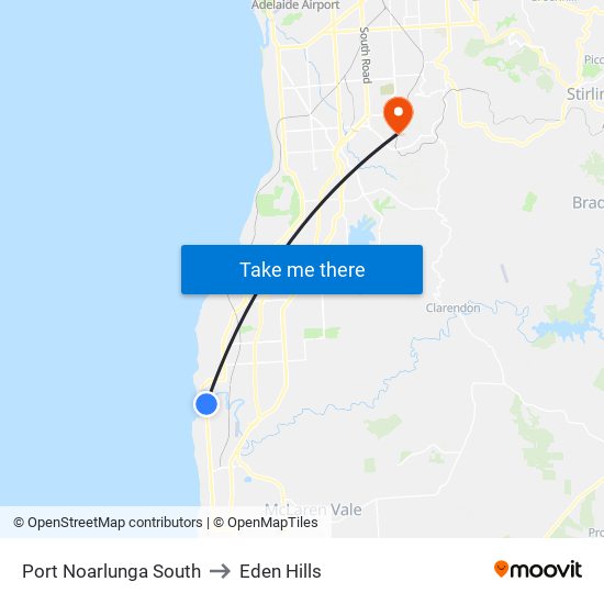 Port Noarlunga South to Eden Hills map