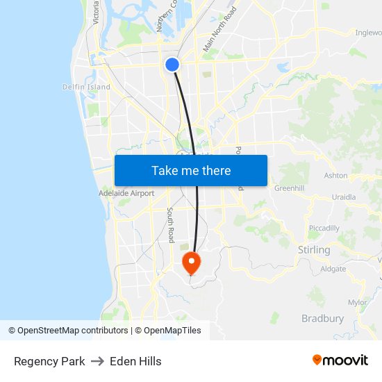 Regency Park to Eden Hills map