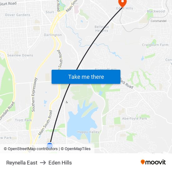 Reynella East to Eden Hills map