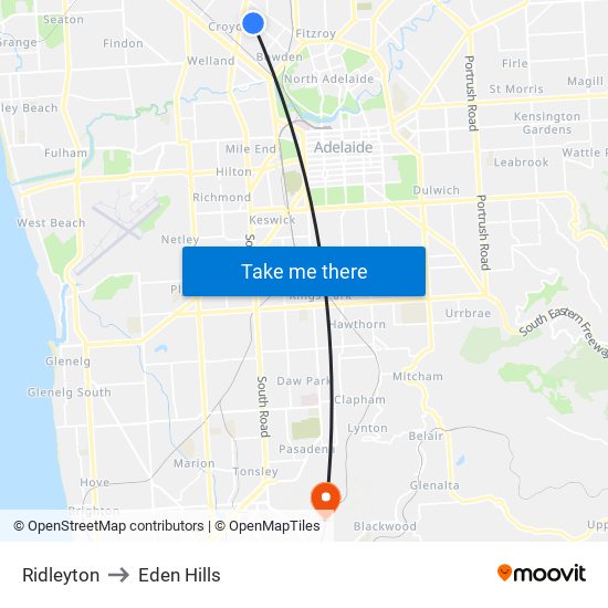 Ridleyton to Eden Hills map