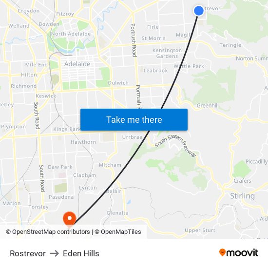 Rostrevor to Eden Hills map