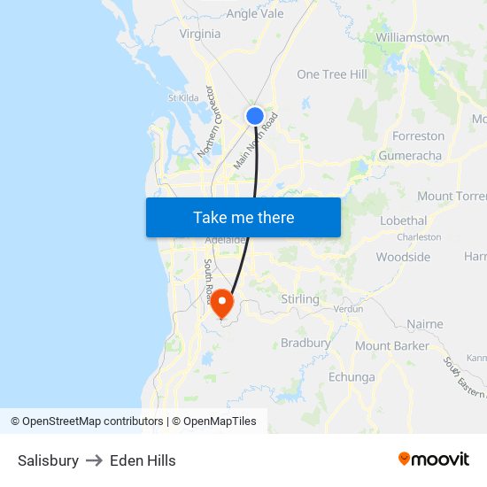 Salisbury to Eden Hills map