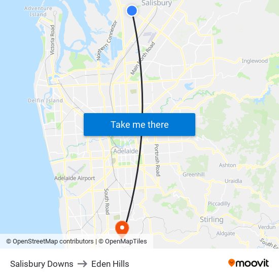 Salisbury Downs to Eden Hills map