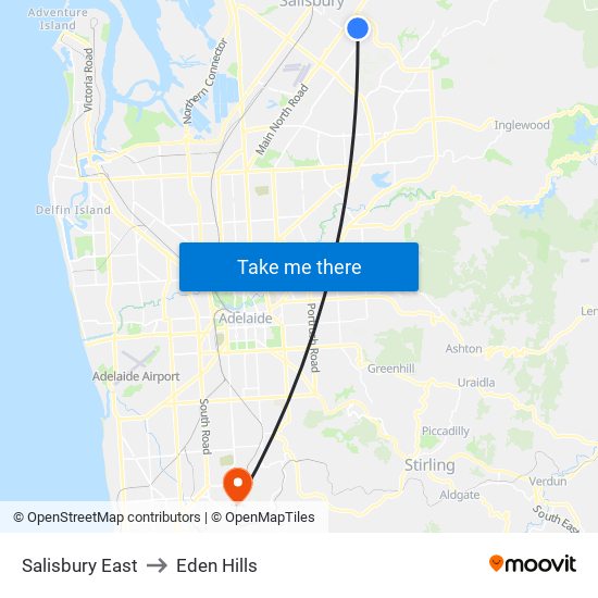 Salisbury East to Eden Hills map