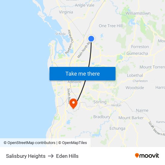 Salisbury Heights to Eden Hills map