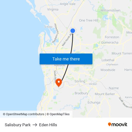 Salisbury Park to Eden Hills map