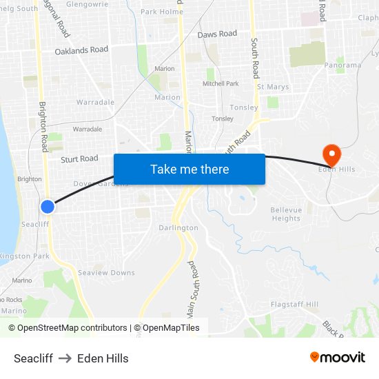 Seacliff to Eden Hills map