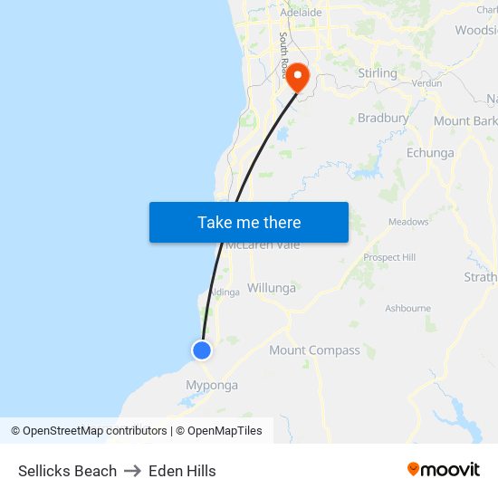 Sellicks Beach to Eden Hills map