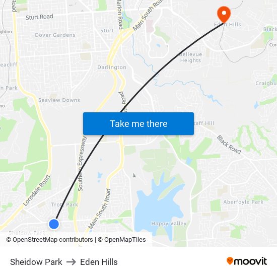 Sheidow Park to Eden Hills map