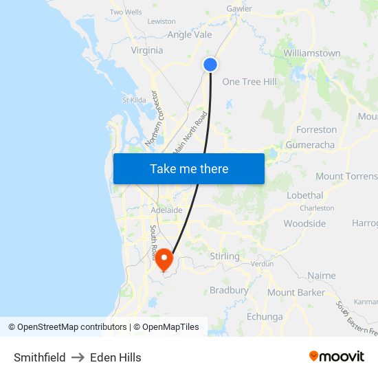 Smithfield to Eden Hills map