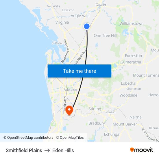 Smithfield Plains to Eden Hills map