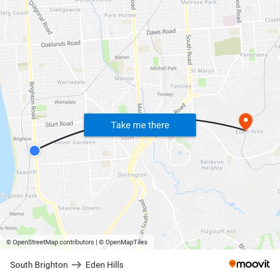 South Brighton to Eden Hills map