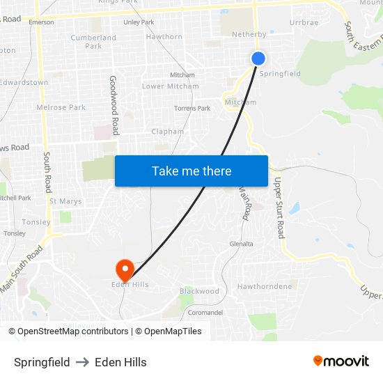 Springfield to Eden Hills map