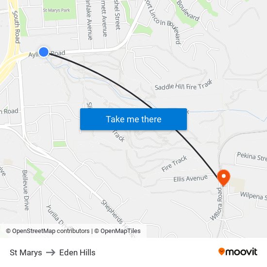 St Marys to Eden Hills map