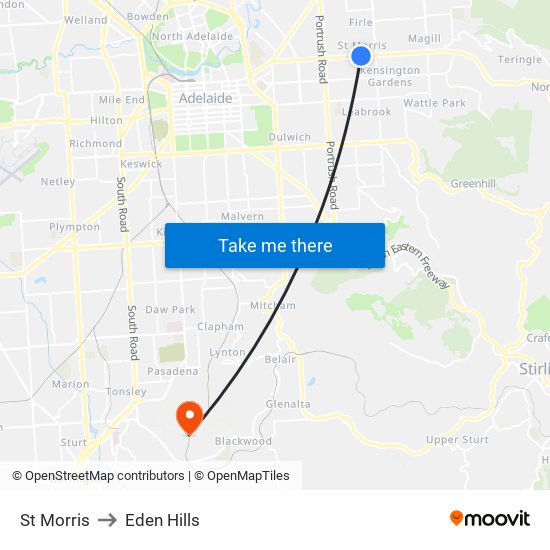 St Morris to Eden Hills map