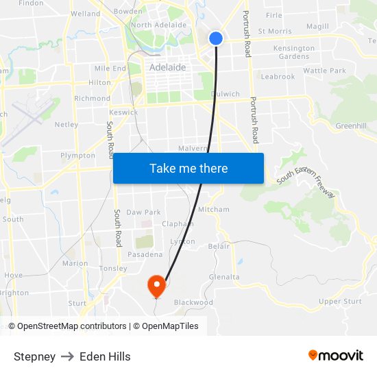 Stepney to Eden Hills map