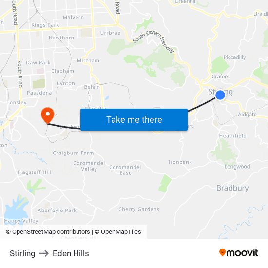 Stirling to Eden Hills map