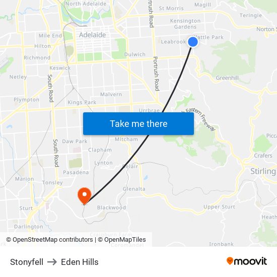 Stonyfell to Eden Hills map