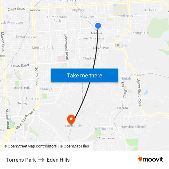 Torrens Park to Eden Hills map