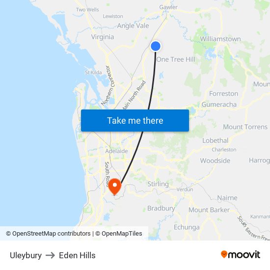 Uleybury to Eden Hills map
