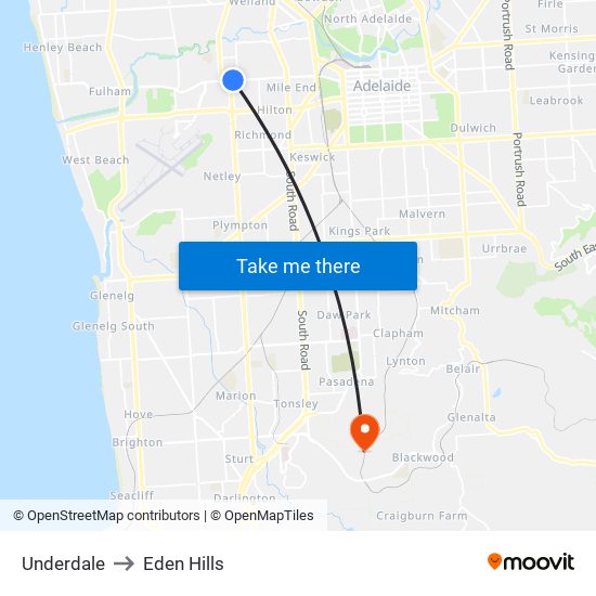 Underdale to Eden Hills map