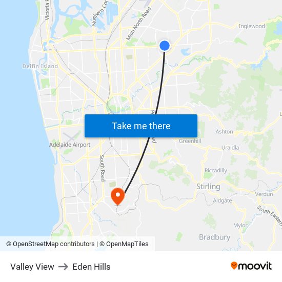 Valley View to Eden Hills map