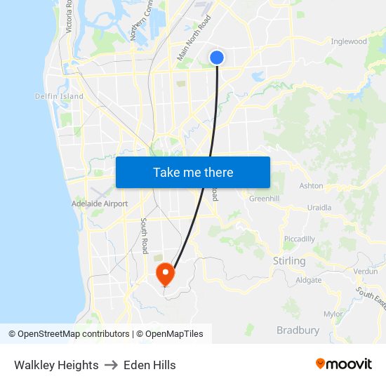 Walkley Heights to Eden Hills map