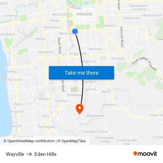 Wayville to Eden Hills map