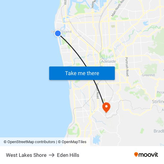 West Lakes Shore to Eden Hills map