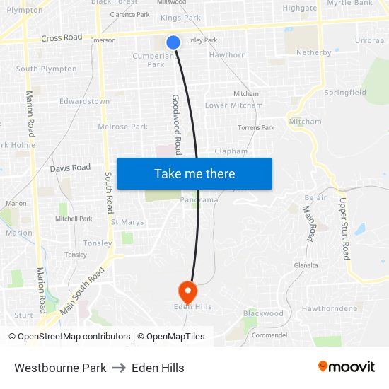 Westbourne Park to Eden Hills map